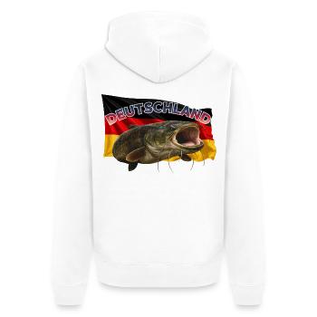 Wels Angeln Deutschland - Rhein Monster - Unisex Premium Bio Zip Hoodie - Weiß - Hinten - Thijin (182cm)