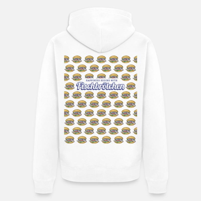 Fischbrötchen mit Matjes oder Bismarckhering - Unisex Premium Bio Zip Hoodie - Weiß