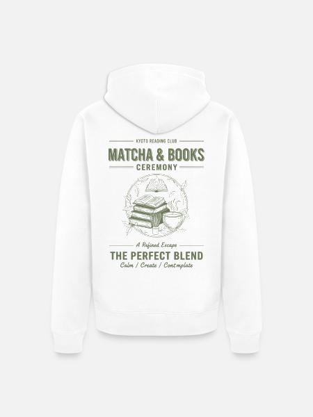 Matcha-und-Bücher-Zeremonie – Die perfekte Mischung - Unisex Premium Bio Zip Hoodie - Weiß