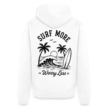 Surfez plus, inquiétez-vous, moins de vagues de vacances d’été - Veste à capuche bio Premium Unisexe - blanc - Dos - Thijin (182cm)
