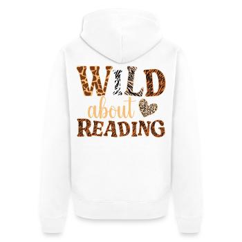 WILD à propos de la lecture : lettres à motifs animaux - Veste à capuche bio Premium Unisexe - blanc - Dos - Thijin (182cm)