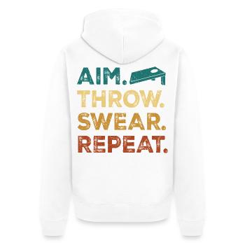 Aim. Throw. Wear. Repeat. - Unisex Premium Organic Zip Hoodie - white - Back - Thijin (182cm)