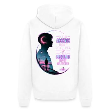 Neonabwesenheit: Hohe Präsenz - Unisex Premium Bio Zip Hoodie - Weiß - Hinten - Thijin (182cm)