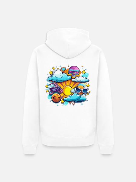 Sonnenfreuden im Wolkenkreis - Unisex Premium Bio Zip Hoodie - Weiß