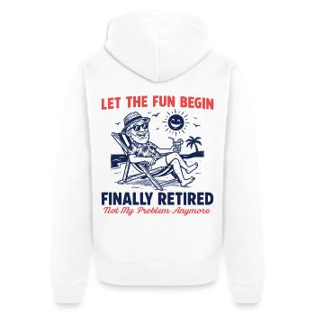 Kollege Abschied Retro Endlich in Rente - Unisex Premium Bio Zip Hoodie - Weiß - Hinten - Thijin (182cm)
