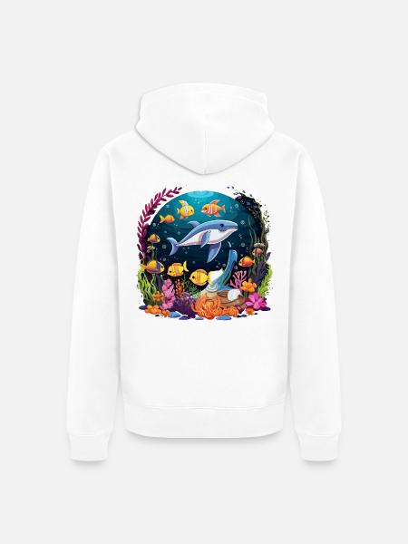 Unterwasser-Delfin im Korallenriff - Unisex Premium Bio Zip Hoodie - Weiß