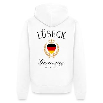 Lübeck Deutschland Wappen Krone – Reise Souvenir - Unisex Premium Bio Zip Hoodie - Weiß - Hinten - Thijin (182cm)