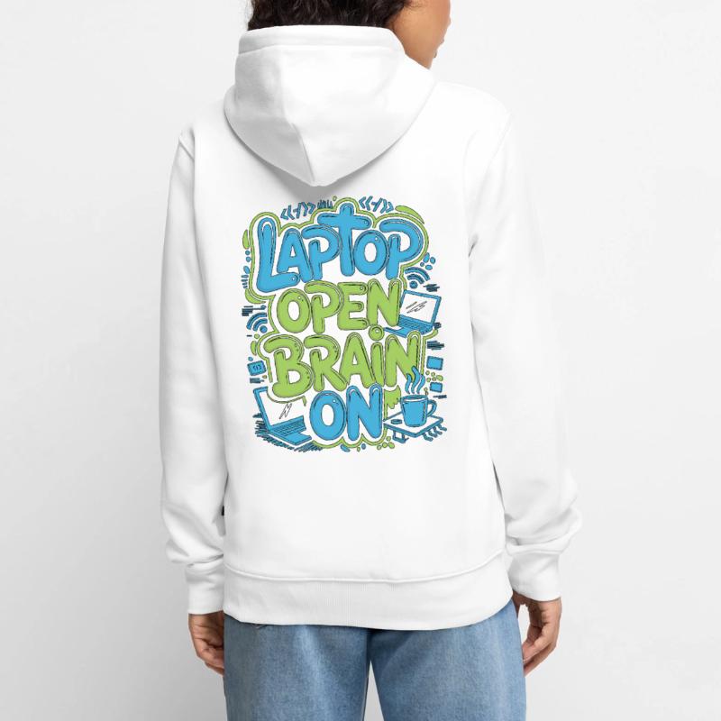 Remote Developer Laptop Open Brain On Remote Coder Unisex Premium Bio Zip Hoodie