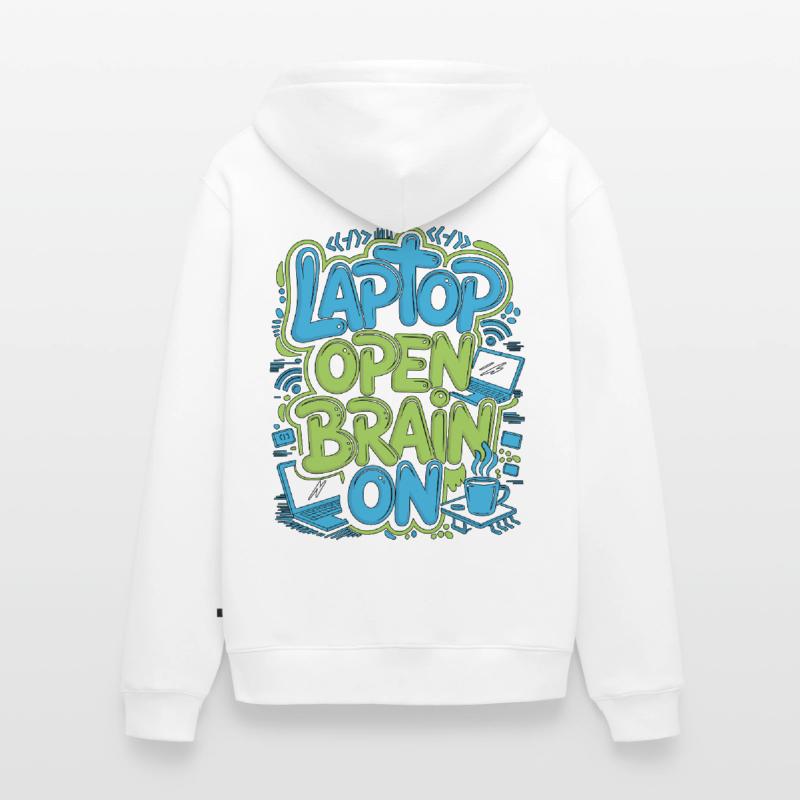 Remote Developer Laptop Open Brain On Remote Coder Unisex Premium Bio Zip Hoodie