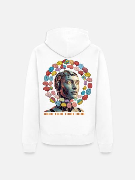 KI-Gehirnzauber im bunten Orbit - Unisex Premium Bio Zip Hoodie - Weiß