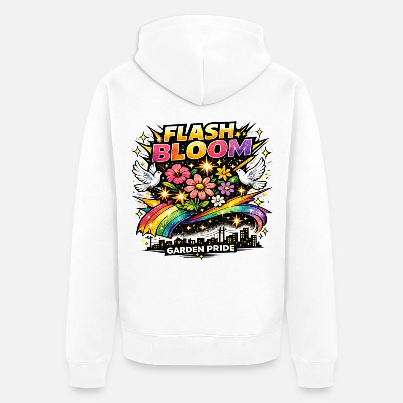 Flash Bloom Garden Pride Blumen Regenbogen - Unisex Premium Bio Zip Hoodie - Weiß