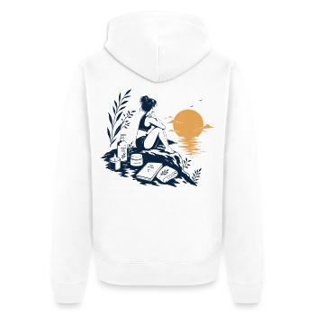 Einsamkeit bei Sonnenuntergang am Wasser - Unisex Premium Bio Zip Hoodie - Weiß - Hinten - Thijin (182cm)
