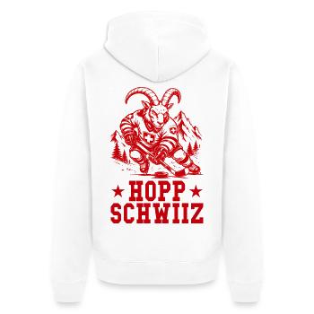 Hopp Schwiiz Eishockey Geißbock Schweizer Fan - Unisex Premium Bio Zip Hoodie - Weiß - Hinten - Thijin (182cm)