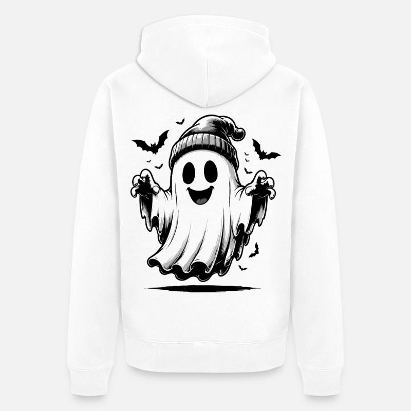 Geist mit Strickmütze - Unisex Premium Bio Zip Hoodie - Weiß