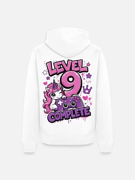 Level 9 Complete Unicorn Controller Girl - Unisex Premium Organic Zip Hoodie - white