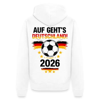 Auf Gehts Deutschland 2026 - Unisex Premium Bio Zip Hoodie - Weiß - Hinten - Thijin (182cm)