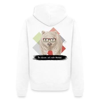 JvG Wombat "Bin dünner, net mehr Wombat." - Unisex Premium Bio Zip Hoodie - Weiß - Hinten - Thijin (182cm)