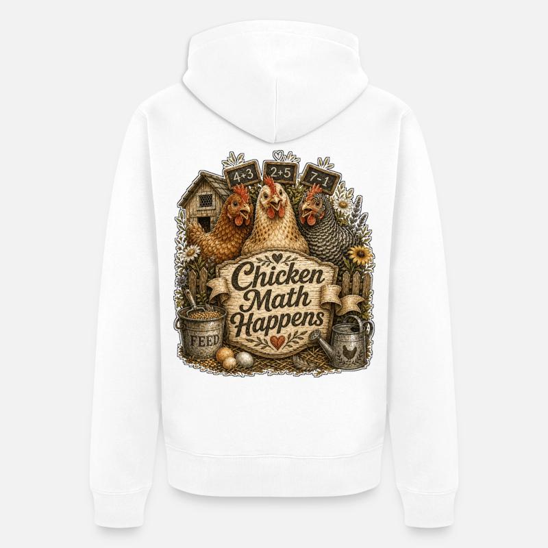 Chicken Math Happens - Unisex Premium Bio Zip Hoodie - Weiß