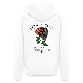 Rose x Ruin - Beauty fades - Unisex Premium Bio Zip Hoodie - Weiß - Hinten - Thijin (182cm)