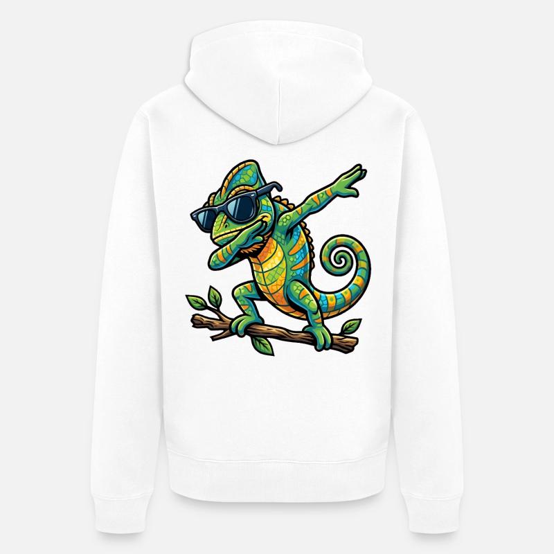 Dabbing Chamäleon - Unisex Premium Bio Zip Hoodie - Weiß