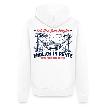 Endlich in Rente Retro Kaffee - Unisex Premium Bio Zip Hoodie - Weiß - Hinten - Thijin (182cm)