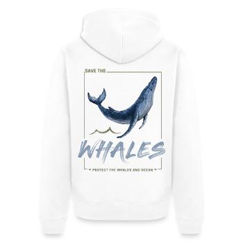 Whale Protects the Whales and the Sea Design - Unisex Premium Organic Zip Hoodie - white - Back - Thijin (182cm)