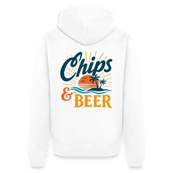 Frites et Bière Vacances tropicales au coucher de soleil - Veste à capuche bio Premium Unisexe - blanc - Dos - Thijin (182cm)