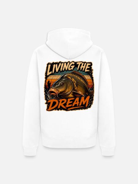 Living The Dream Karpfenfischen-Design - Unisex Premium Bio Zip Hoodie - Weiß