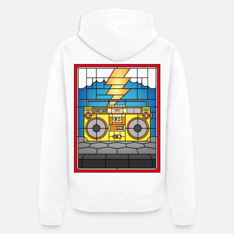 Illustration de Boombox en vitrail - Veste à capuche bio Premium Unisexe - blanc