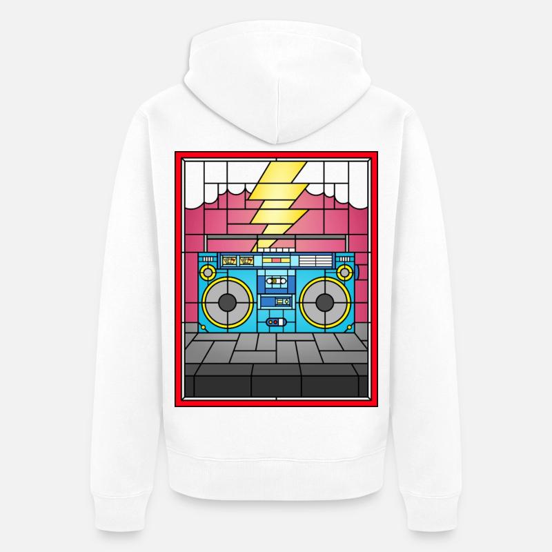 Illustration de Boombox en vitrail - Veste à capuche bio Premium Unisexe - blanc