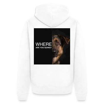 Où vas-tu ? Berger allemand qui dit triste - Veste à capuche bio Premium Unisexe - blanc - Dos - Thijin (182cm)