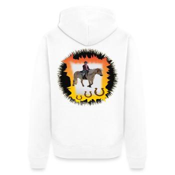 Sonnenfeuer Pferderitt - Unisex Premium Bio Zip Hoodie - Weiß - Hinten - Thijin (182cm)