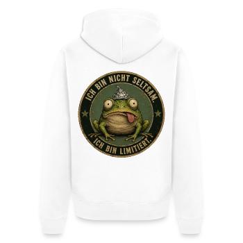 Ich bin nicht seltsam - limitiert - Unisex Premium Bio Zip Hoodie - Weiß - Hinten - Thijin (182cm)