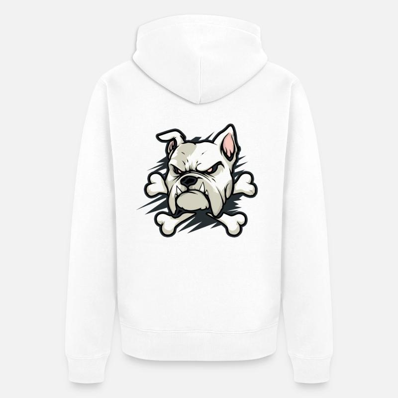 Bouledogue en colère avec os - Veste à capuche bio Premium Unisexe - blanc
