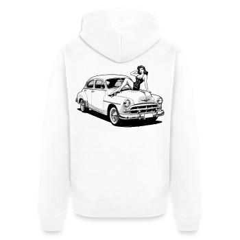 Rockabilly Hot Rod Pin-Up Car Classic T-Shirt - Unisex Premium Organic Zip Hoodie - white - Back - Thijin (182cm)