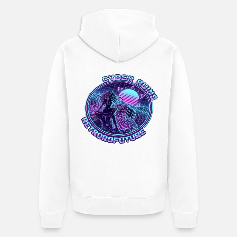 Cyber Ruins RetroFuture - Veste à capuche bio Premium Unisexe - blanc