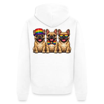 3 Frenchies Pride Dogs Couleurs Arc-en-ciel LGBTQ - Veste à capuche bio Premium Unisexe - blanc - Dos - Thijin (182cm)
