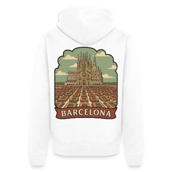 Badge de voyage rétro de la Sagrada Familia de Barcelone - Veste à capuche bio Premium Unisexe - blanc - Dos - Thijin (182cm)