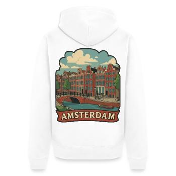 Badge autocollant vintage de voyage des canaux d’Amsterdam - Veste à capuche bio Premium Unisexe - blanc - Dos - Thijin (182cm)