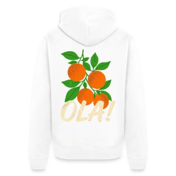 Olá Retro Orangen Pflanzen Urlaubs-Gruß - Unisex Premium Bio Zip Hoodie - Weiß - Hinten - Thijin (182cm)