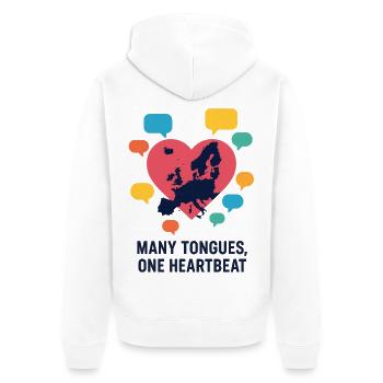 Multilingual hearts of Europe - Unisex Premium Organic Zip Hoodie - white - Back - Thijin (182cm)