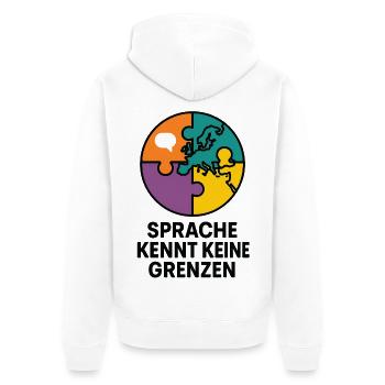Puzzlewelt Sprache kennt keine Grenzen - Unisex Premium Bio Zip Hoodie - Weiß - Hinten - Thijin (182cm)