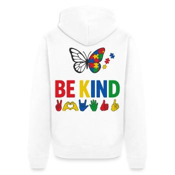 Autismus Sei freundlich Bewusstsein | Bunter Schmetterling - Unisex Premium Bio Zip Hoodie - Weiß - Hinten - Thijin (182cm)