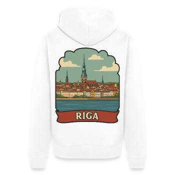Riga, Lettland Altstadt Retro-Reiseaufkleber - Unisex Premium Bio Zip Hoodie - Weiß - Hinten - Thijin (182cm)