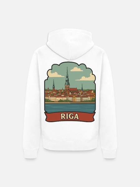 Riga, Lettland Altstadt Retro-Reiseaufkleber - Unisex Premium Bio Zip Hoodie - Weiß