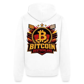Bitcoin Deutschland Fußball Krypto  - Unisex Premium Bio Zip Hoodie - Weiß - Hinten - Thijin (182cm)