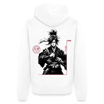 Samurai  - Unisex Premium Bio Zip Hoodie - Weiß - Hinten - Thijin (182cm)