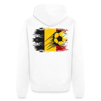 Belgien Flagge Fußball used  - Unisex Premium Bio Zip Hoodie - Weiß - Hinten - Thijin (182cm)