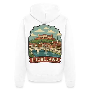 Ljubljana Slovenia Castle Vintage Travel Badge - Unisex Premium Organic Zip Hoodie - white - Back - Thijin (182cm)
