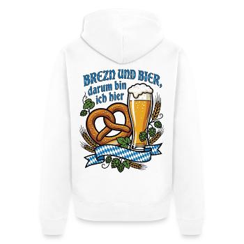 Brezen und Bier | Bayern Vibes - Unisex Premium Bio Zip Hoodie - Weiß - Hinten - Thijin (182cm)